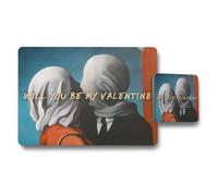 Benjamin Tate Design Designer Artwork Wood Bottom Placemat And Coaster Set Limited Edition Will You Be My Valentine
