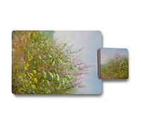 Benjamin Tate Design Designer Botanical Placemat And Coaster Set Of 12 With Wood Backing And Premium Artwork Print