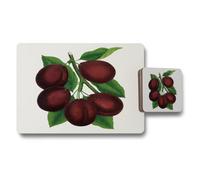 Benjamin Tate Design Designer Cherry Artwork 12 Piece Placemat And Coaster Set With Wood Backing Limited Edition