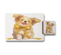 Benjamin Tate Design Designer Dog Art Placemat And Coaster Set With Wood Backing Limited Edition From The Designer Artwork Collection