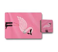 Benjamin Tate Design Designer Flamingo Pink Limited Edition Placemat And Coaster Set With Wood Base And Premium Print Technology