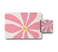 Benjamin Tate Design Designer Flower Placemat And Coaster Set With Wood Backing And Pink Petal Print Exclusive Edition