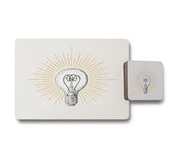 Benjamin Tate Design Designer Lightbulb Artwork Placemat Coaster Set With Premium Wood Bottom Limited Edition