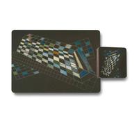 Benjamin Tate Design Designer Mosaic Placemat And Coaster Set With Wood Backing High End Print Artwork Limited Edition