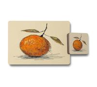 Benjamin Tate Design Designer Orange Fruit Placemat Coaster Set With Wood Base High End Print Artwork Limited Edition