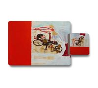 Benjamin Tate Design Designer Placemat And Coaster Set 12 Piece With Wood Base And Exclusive High End Print Artwork