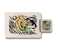 Benjamin Tate Design Designer Placemat And Coaster Set Of 12 With Wooden Base And Limited Edition Artwork
