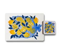 Benjamin Tate Design Designer Placemat Coaster Set Limited Edition Premium Print Blue Yellow Lemon Artwork