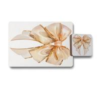 Benjamin Tate Design Designer Placemats And Coasters Set With Gold Ribbon Artwork Wood Bottom 12 Piece Luxury Collection