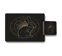 Benjamin Tate Design Designer Rabbit Geometry Placemats And Coasters Set In Gold Embossed Artwork On Black Limited Edition