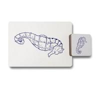 Benjamin Tate Design Designer Sea Collection Placemat And Coaster Set With Wood Backing Limited Edition Artwork