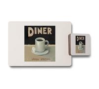 Benjamin Tate Design Diner Themed Placemat Coaster Set With Union Station Artwork