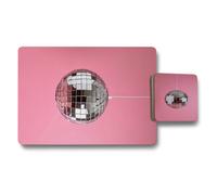 Benjamin Tate Design Disco Ball Mirror Mosaic Placemat Coaster Set Pink Gradient High End Print Technology Wood Bottom Limited Edition