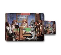 Benjamin Tate Design Dogs Playing Poker Placemats And Coasters Set With Card Table Artwork
