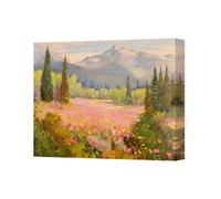 Benjamin Tate Design Dreamy Mountain Landscape Canvas Art Print With Spring Flower Field Uk Made
