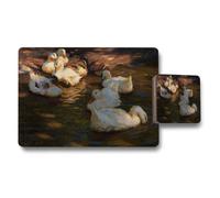 Benjamin Tate Design Duck Pond Impressionist Placemat And Coaster Set With White Ducks
