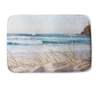 Benjamin Tate Design dune grass in Australia with turquoise surf waves of the pacific ocean Designer Bathmat in Green Benjamin Tate Design Green