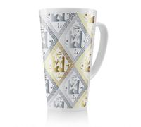 Benjamin Tate Design Egyptian Hieroglyphs In Gold & Silver Latte Mug, Stunning Designer Mug Fit For Any Home, Treat Yourself Or A Loved One