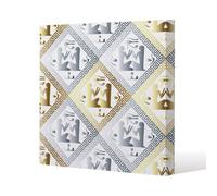 Benjamin Tate Design Egyptian Hieroglyphs In Gold & Silver Slim Style Canvas Print 30X30Cm , 15mm Slim Real Wood.