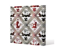 Benjamin Tate Design Egyptian Hieroglyphs In Red & Black Slim Style Canvas Print 20X20Cm , 15mm Slim Real Wood.