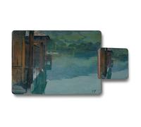 Benjamin Tate Design Elegant Boathouse By The Lake Hand Painted Placemat And Coaster Set