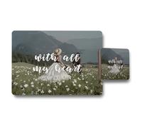 Benjamin Tate Design Elegant Placemat Coaster Set In Designer Artwork With Wood Base, Limited Edition Collection