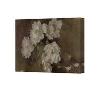 Benjamin Tate Design Elegant White Floral Canvas Wall Art Peony Bouquet On Brown Background