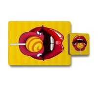 Benjamin Tate Design Exclusive Designer Artwork Placemat And Coaster Set With Wood Bottom High End Print 12 Piece