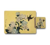 Benjamin Tate Design Fine Art Hydrangea Placemat And Coaster Set With Wood Bottom Limited Edition Collection
