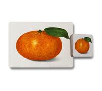 Benjamin Tate Design Fine Art Orange Giclee Placemat And Coaster Set With Wood Base Exclusive Edition Collection