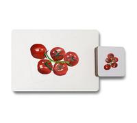 Benjamin Tate Design Fine Art Tomato Motif Placemat And Coaster Set With Wood Backing In Boutique Studio Collection