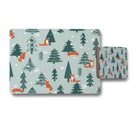 Benjamin Tate Design fir trees snow placemat coaster set in Natural Benjamin Tate Design Natural