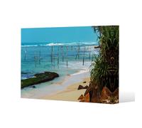 Benjamin Tate Design Fishermen On The Ocean Coast Of Sri Lanka Slim Style Canvas Print 50X60Cm , 15mm Slim Real Wood.