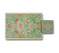 Benjamin Tate Design Floral Designer Placemat And Coaster Set With Wood Base In Green Palette Limited Edition 12 Piece Collection