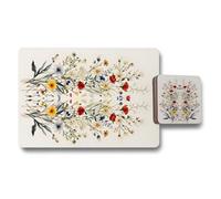 Benjamin Tate Design Floral Fine Art Placemat And Coaster Set With Wood Backing Limited Edition Designer Artwork Collection