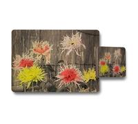Benjamin Tate Design Floral Spider Chrysanthemum Placemat And Coaster Set With Wood Background