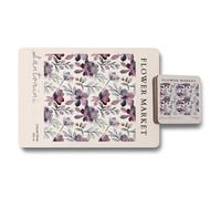 Benjamin Tate Design Flower Market Collection Placemat And Coaster Set With Floral Artwork And Wood Bottom