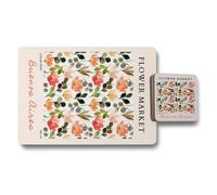Benjamin Tate Design Flower Market Collection Placemat And Coaster Set With Wood Backing High End Print
