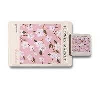 Benjamin Tate Design Flower Market Collection Placemat And Coaster Set With Wood Bottom Pink Floral Art Limited Edition