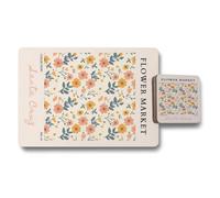 Benjamin Tate Design Flower Market Collection Placemat Coaster Set With Wood Base Featuring Designer Artwork Limited Edition No 4 Set Of 12