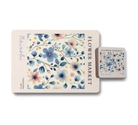 Benjamin Tate Design Flower Market Collection Wood Bottom Placemat And Coaster Set Nairobi Floral Designer Artwork Limited Edition