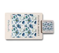 Benjamin Tate Design Flower Market Helsinki Limited Edition Placemat And Coaster Set In Wood Base With High End Print