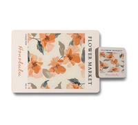 Benjamin Tate Design Flower Market Honolulu Placemat And Coaster Set From The Collection With Wood Bottom And Premium Print