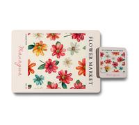 Benjamin Tate Design Flower Market Managua Placemats And Coasters Set In Trend Designer Artwork With Wood Base Limited Edition