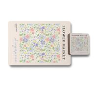 Benjamin Tate Design Flower Market Placemat And Coaster Set Featuring High End Print Technology From The Collection No 08 With Wood Bottom