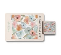 Benjamin Tate Design Flower Market Placemat And Coaster Set The Flower Market Collection With Wood Bottom And Luxe Print Limited