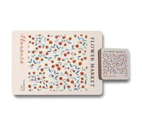 Benjamin Tate Design Flower Market Placemat Coaster Set Florence Collection Artwork With Wood Bottom Limited Edition