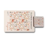 Benjamin Tate Design Flower Market Prague Collection Placemat And Coaster Set Wood Bottom High End Print Technology Limited Edition