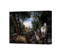Benjamin Tate Design Forest Hunting Scene Canvas Wall Art Print With Deer And Hounds