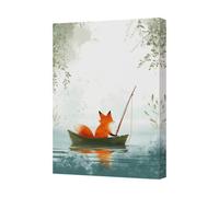 Benjamin Tate Design Fox In A Boat Canvas Wall Art Print For Living Room Decor